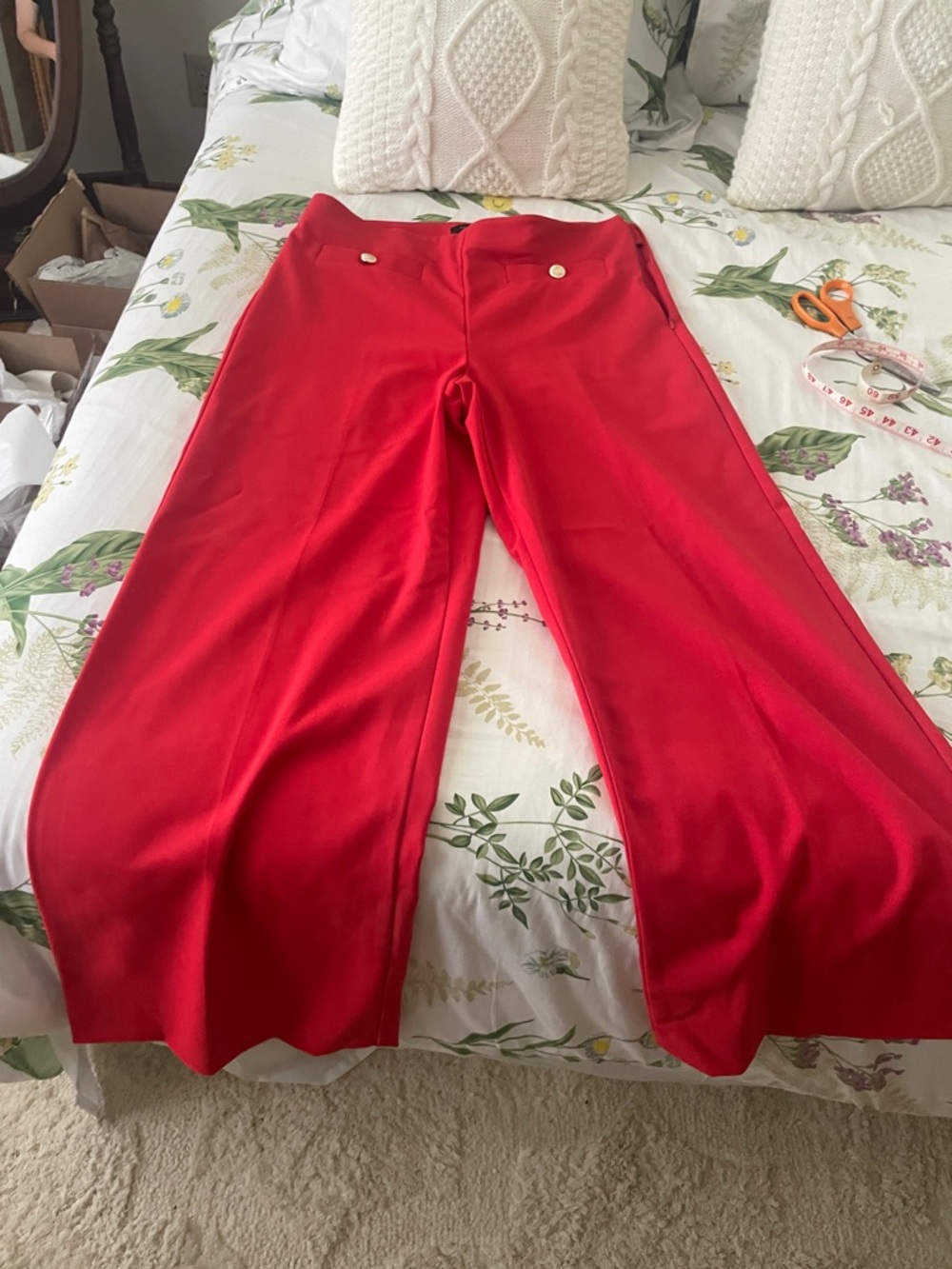 Ann Taylor Bold Red Wide-Leg Trousers